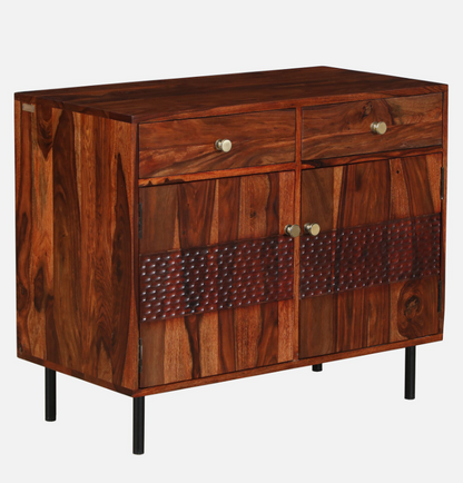 Wood Curls Elyssian Sheesham Wood 2 Door Sideboard In Honey Oak Finish With 2 Drawers