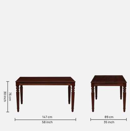 Wood Curls Regalia Sheesham Wood 6 Seater Dining Set In Honey Oak Finish With Bench