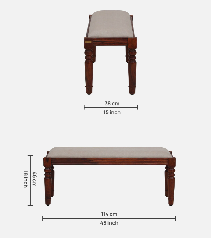 Wood Curls Regalia Sheesham Wood 6 Seater Dining Set In Honey Oak Finish With Bench
