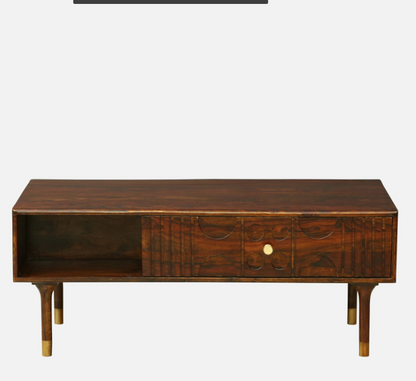Wood Curls Aura Sheesham Wood Coffee Table In Walnut Finish