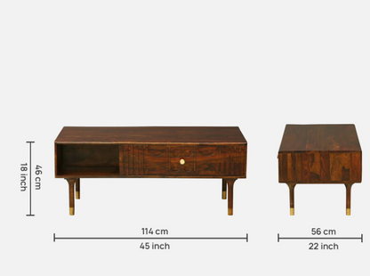 Wood Curls Aura Sheesham Wood Coffee Table In Walnut Finish