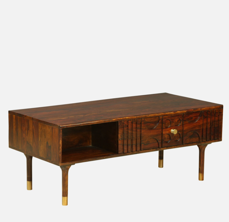 Wood Curls Aura Sheesham Wood Coffee Table In Walnut Finish