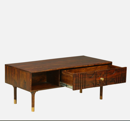 Wood Curls Aura Sheesham Wood Coffee Table In Walnut Finish
