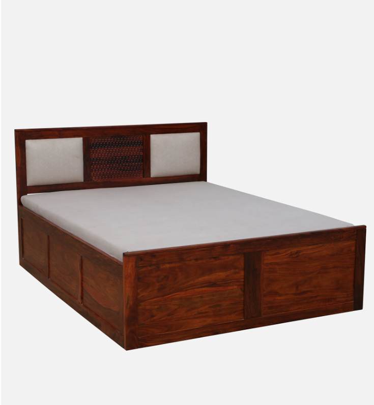 Wood Curls Arbor Sheesham Wood King Size Bed In Honey Oak Finish With Box Storage