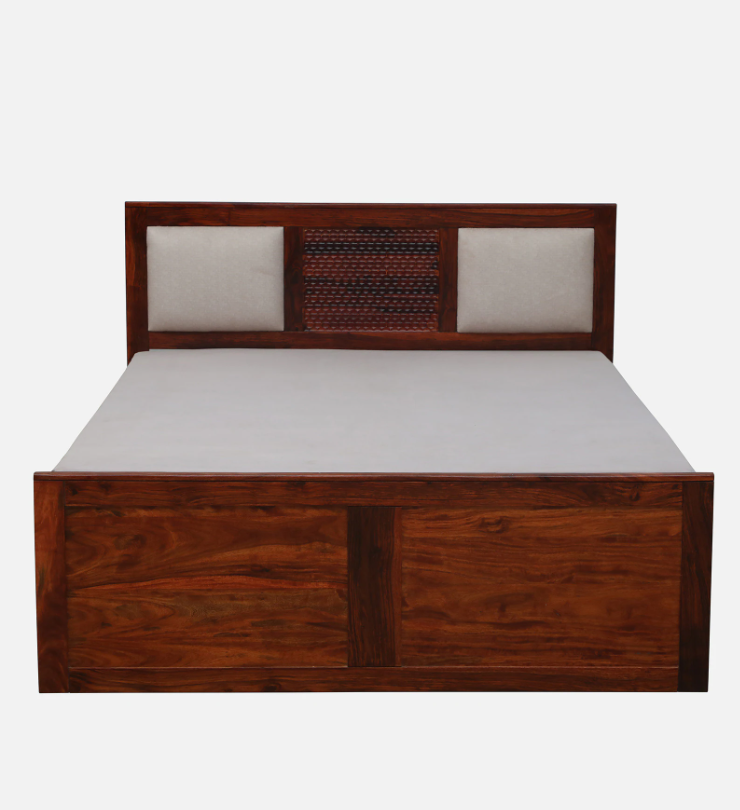 Wood Curls Arbor Queen Size Sheesham Wood Bed In Honey Oak Finish With Box Storage