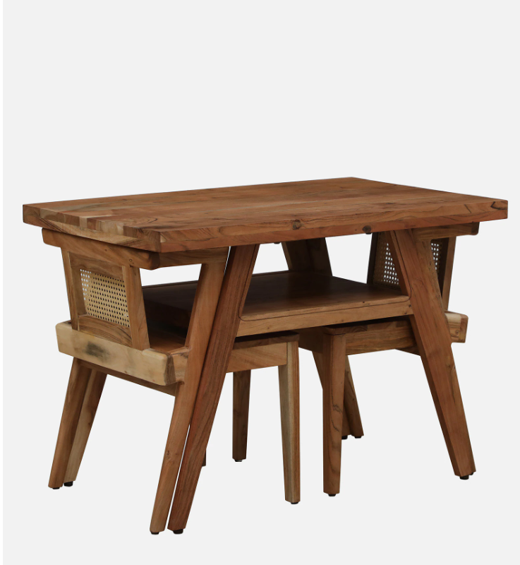 Wood Curls Willow 2-Seater Dining Set in Natural Acacia Finish