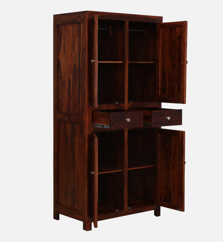 Wood Curls Natura  Sheesham Wood 2 Door Wardrobe In Honey Oak Finish With Drawer