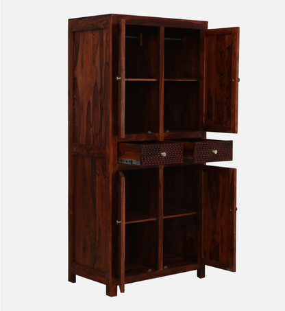 Wood Curls Natura  Sheesham Wood 2 Door Wardrobe In Honey Oak Finish With Drawer