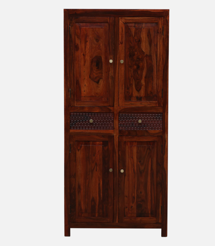 Wood Curls Natura  Sheesham Wood 2 Door Wardrobe In Honey Oak Finish With Drawer