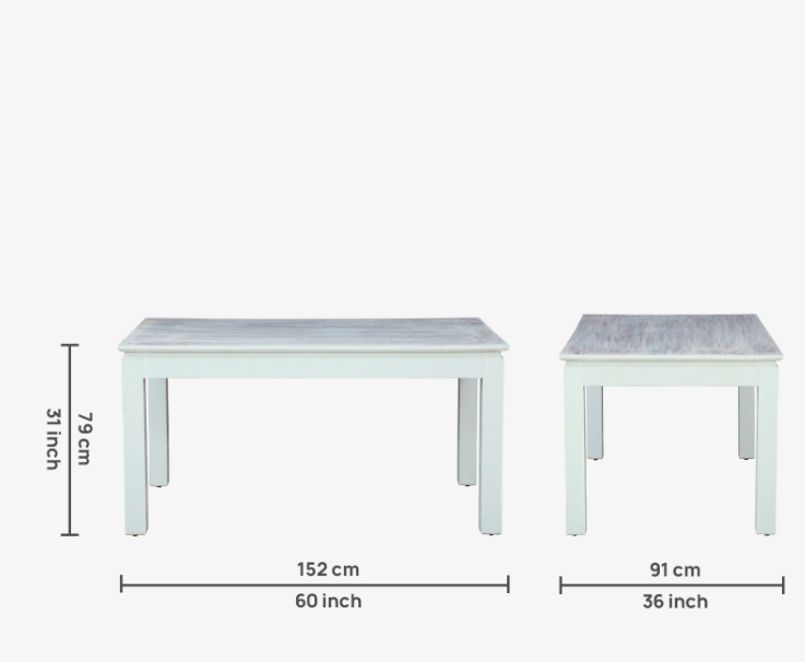 Wood Curls Mistwood Mango Wood 6 Seater Dining Table In White Wirebrush Finish