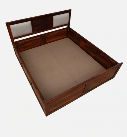 Wood Curls Arbor Sheesham Wood King Size Bed In Honey Oak Finish With Box Storage