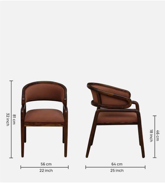 Wood Curls Elaris Sheesham Wood Arm Chair In Provincial Teak Finish And Mocha Mousse Colour