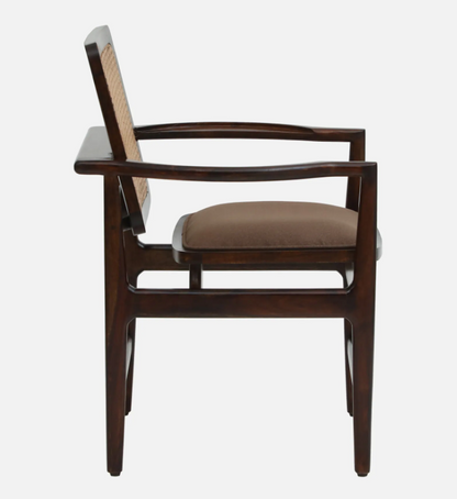 Wood Curls Rivana Sheesham Wood Arm Chair In Walnut Finish