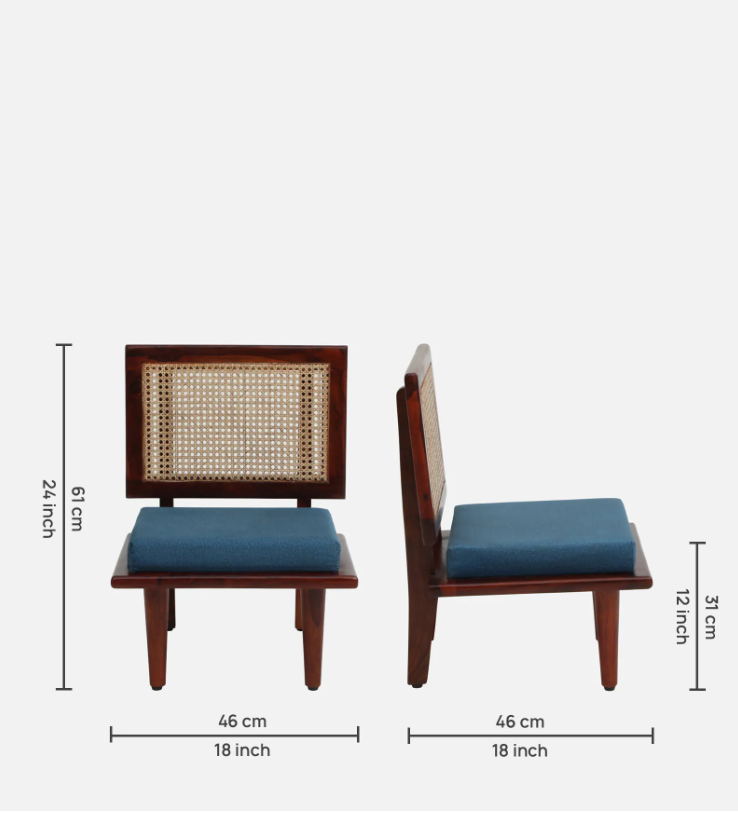 Tressa Sheesham Wood  Slipper Chairs with Cushion In Honey Oak Finish