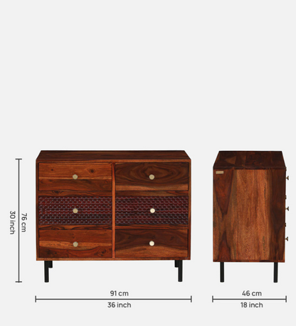 Wood Curls Linea Sheesham Wood Chest Of Drawers In Honey Oak Finish