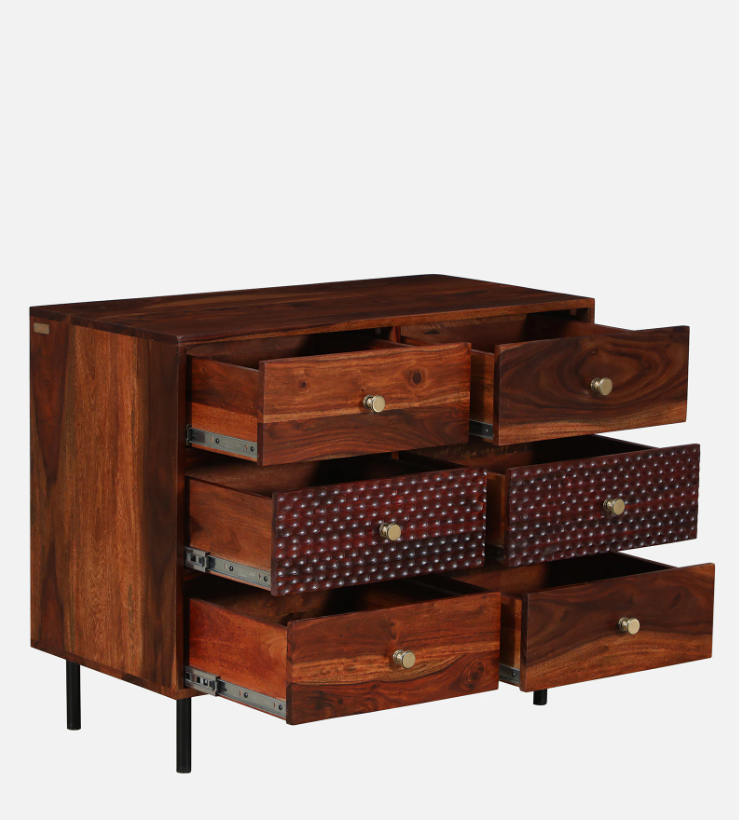 Wood Curls Linea Sheesham Wood Chest Of Drawers In Honey Oak Finish