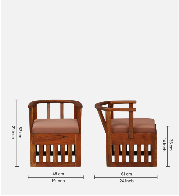 Wood Curls TimberNest Artisanal Acacia Wood Slipper Chair with Cushion, Natural Finish, Slat Design, Living Room Seating (Dimensions :H 21 x W 19 x D 24 inches)