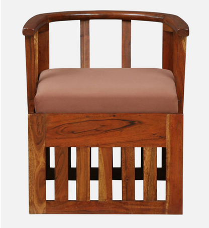 Wood Curls TimberNest Artisanal Acacia Wood Slipper Chair with Cushion, Natural Finish, Slat Design, Living Room Seating (Dimensions :H 21 x W 19 x D 24 inches)