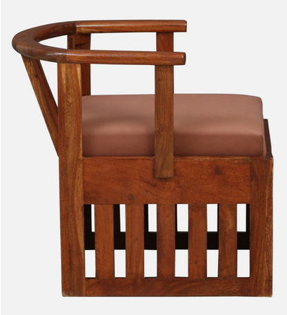 Wood Curls TimberNest Artisanal Acacia Wood Slipper Chair with Cushion, Natural Finish, Slat Design, Living Room Seating (Dimensions :H 21 x W 19 x D 24 inches)