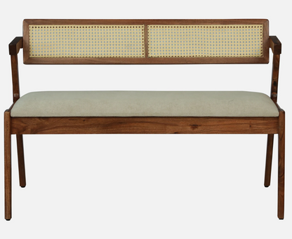 Oslen 2 Seater Wooden Bench with Upholstered Seat & Cane Backrest