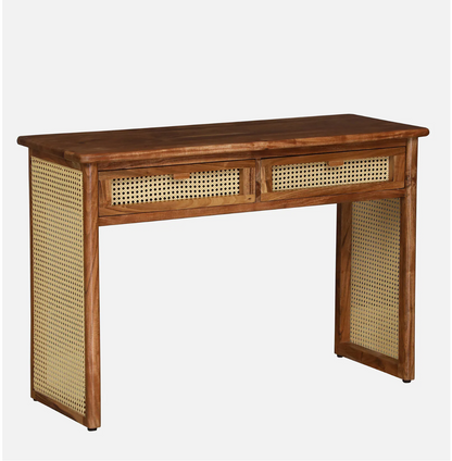 Aster Solid Acacia Wood Cane Console Desk