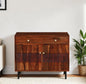 Wood Curls Elyssian Sheesham Wood 2 Door Sideboard In Honey Oak Finish With 2 Drawers