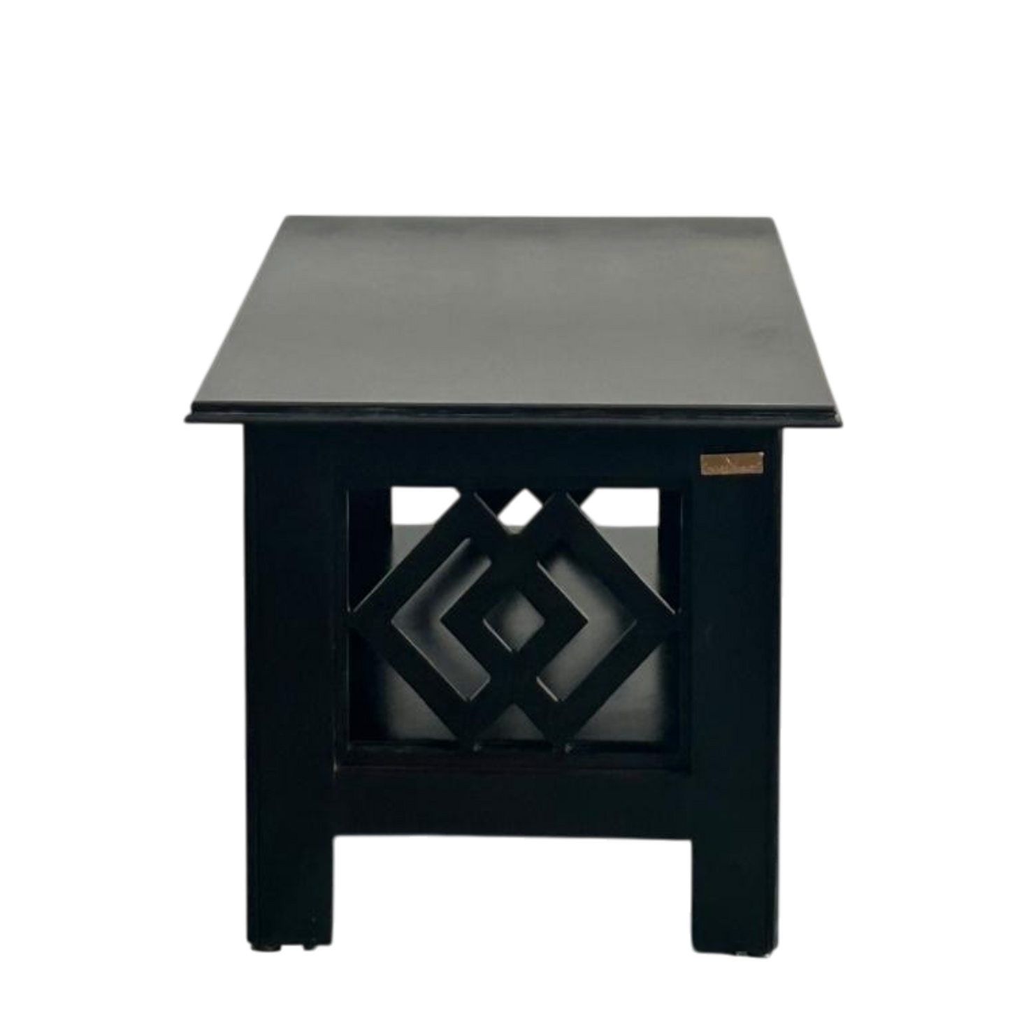 Modern Geometric Black Coffee Table with Lower Shelf