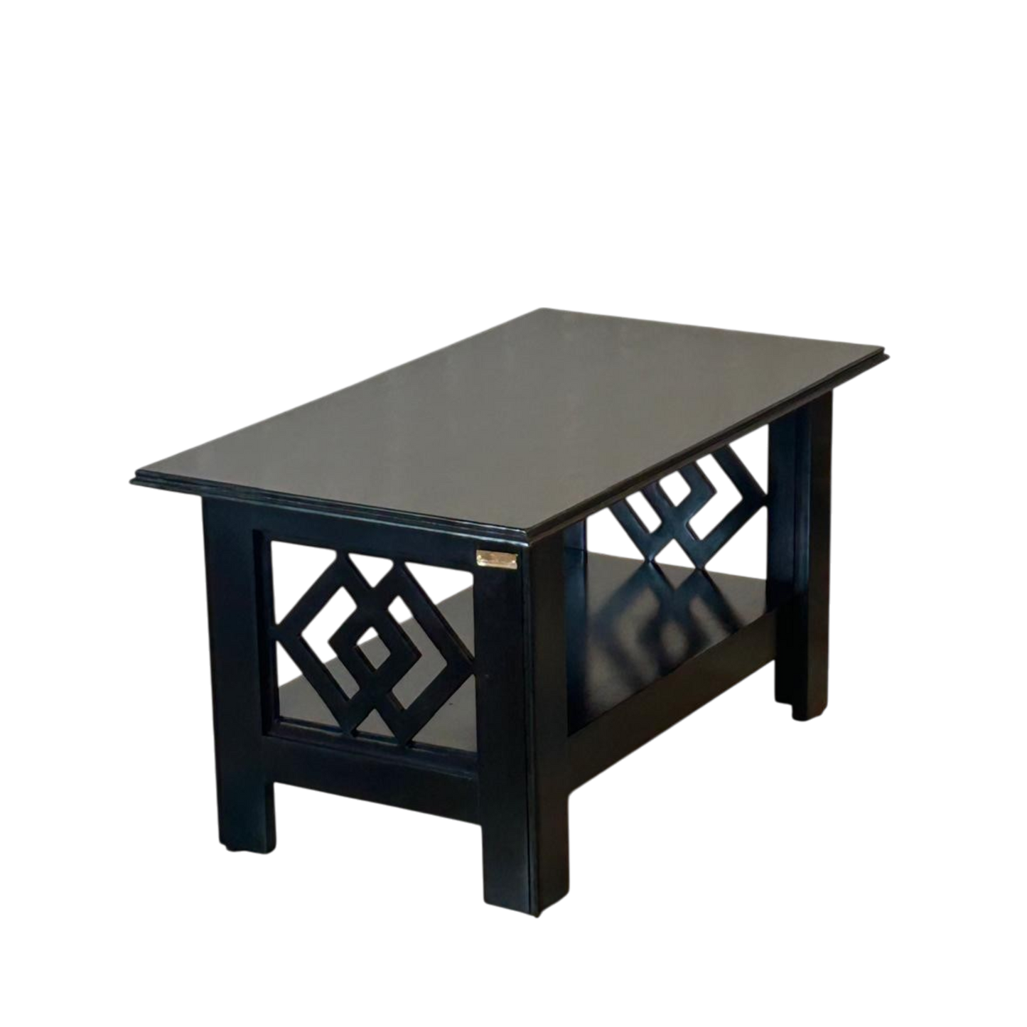 Modern Geometric Black Coffee Table with Lower Shelf