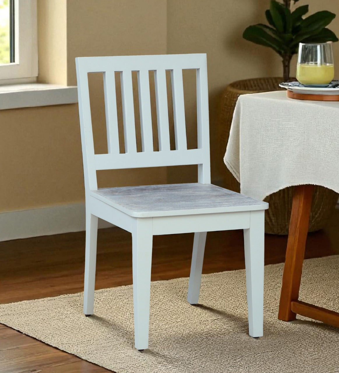 Wood Curls Mistwood Mango Wood 6 Seater Dining Table In White Wirebrush Finish