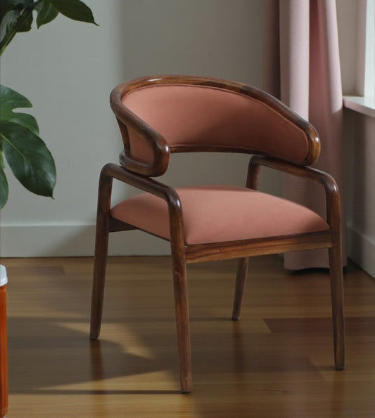 Wood Curls Elaris Sheesham Wood Arm Chair In Provincial Teak Finish And Mocha Mousse Colour