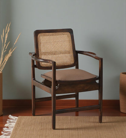 Wood Curls Rivana Sheesham Wood Arm Chair In Walnut Finish