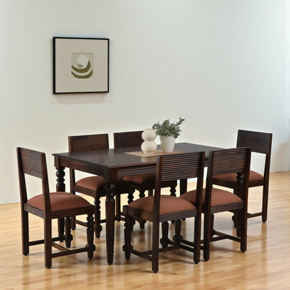 Wood Curls Arwen Sheesham Wood 6-Seater Dining Set in Provincial Teak Finish