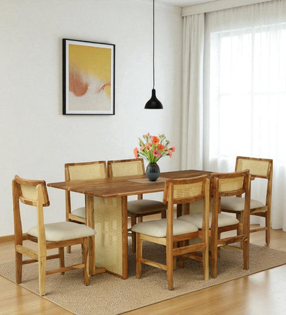 Wood Curls Arista Acacia Wood 6 Seater Dining Set In Natural Finish