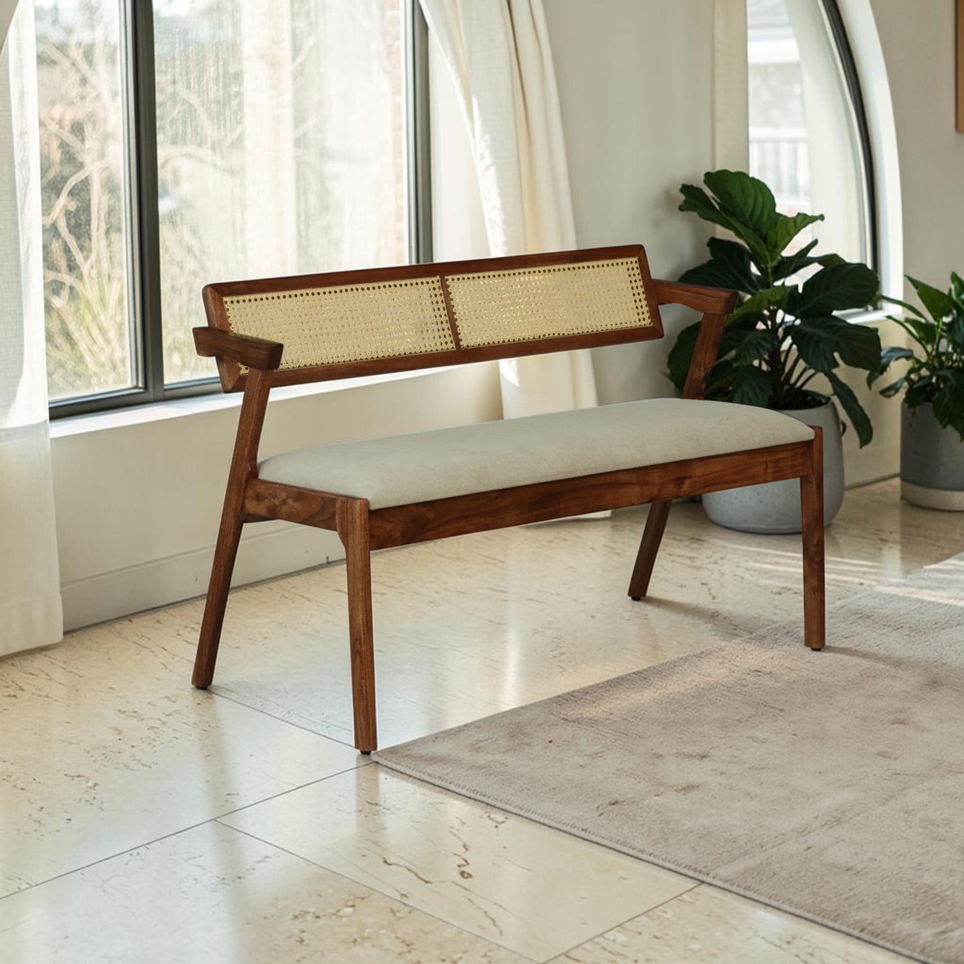 Handcrafted acacia wood bench for living room and entryway