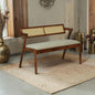 Modern wooden 2 seater bench with cane backrest
