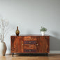 Wood Curls Elyssian Sheesham Wood 2 Door Sideboard In Honey Oak Finish With 4 Drawers