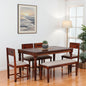 Wood Curls Regalia Sheesham Wood 6 Seater Dining Set In Honey Oak Finish With Bench