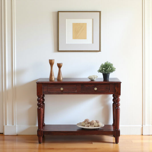 Wood Curls Aurea  Sheesham Wood Console Table In Honey Oak Finish With Drawers