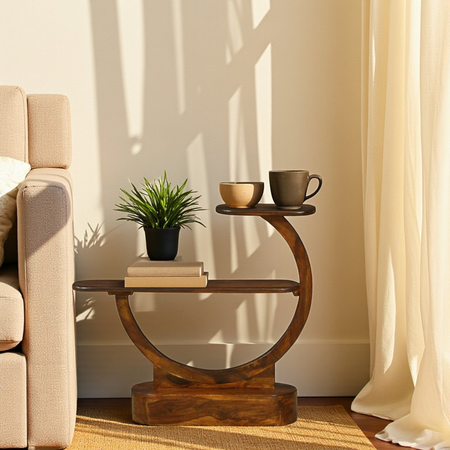 Wood Curls Curvea  Sheesham Wood End Table In Walnut Finish