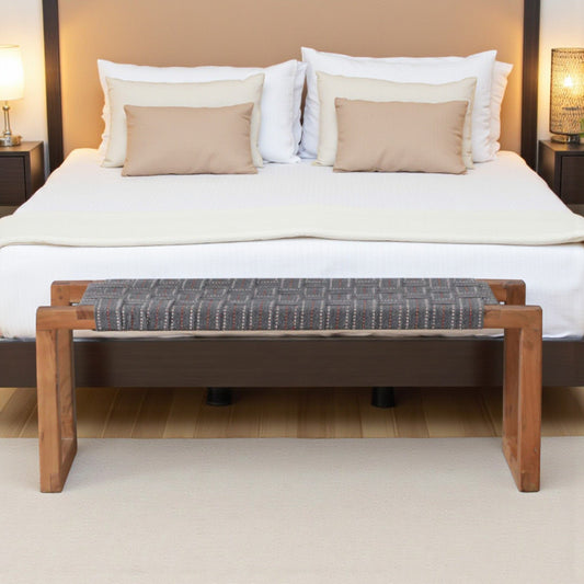 acacia wood 2 seater bench with cotton webbing

handcrafted wooden bench seating natural finish
