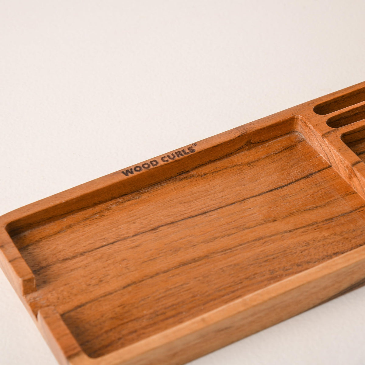 WOOD CURLS acacia wood desk organizer tray with multiple compartments for stationery and office supplies