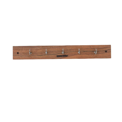 WOOD CURLS wall-mount key holder made of natural acacia wood with five sturdy metal hooks for entryway organization.