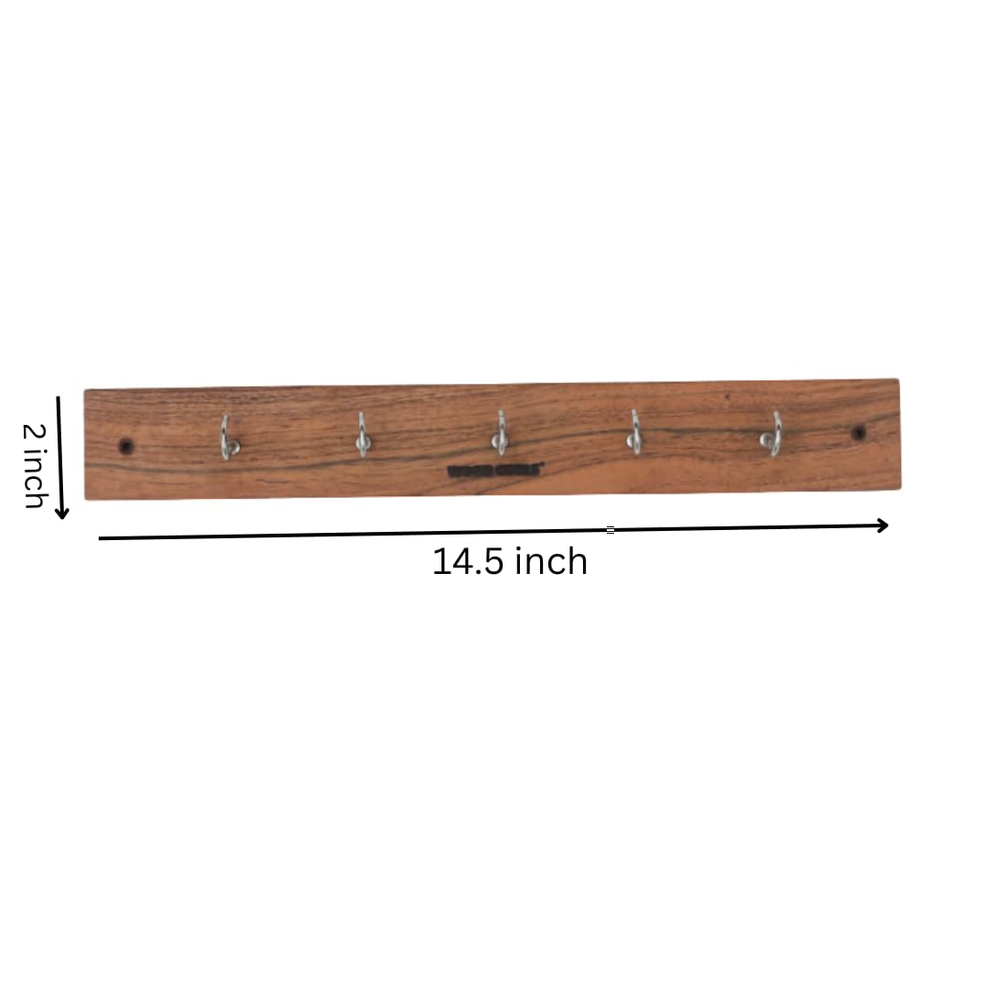 WOOD CURLS wall-mount key holder made of natural acacia wood with 5 sturdy metal hooks for entryway organization