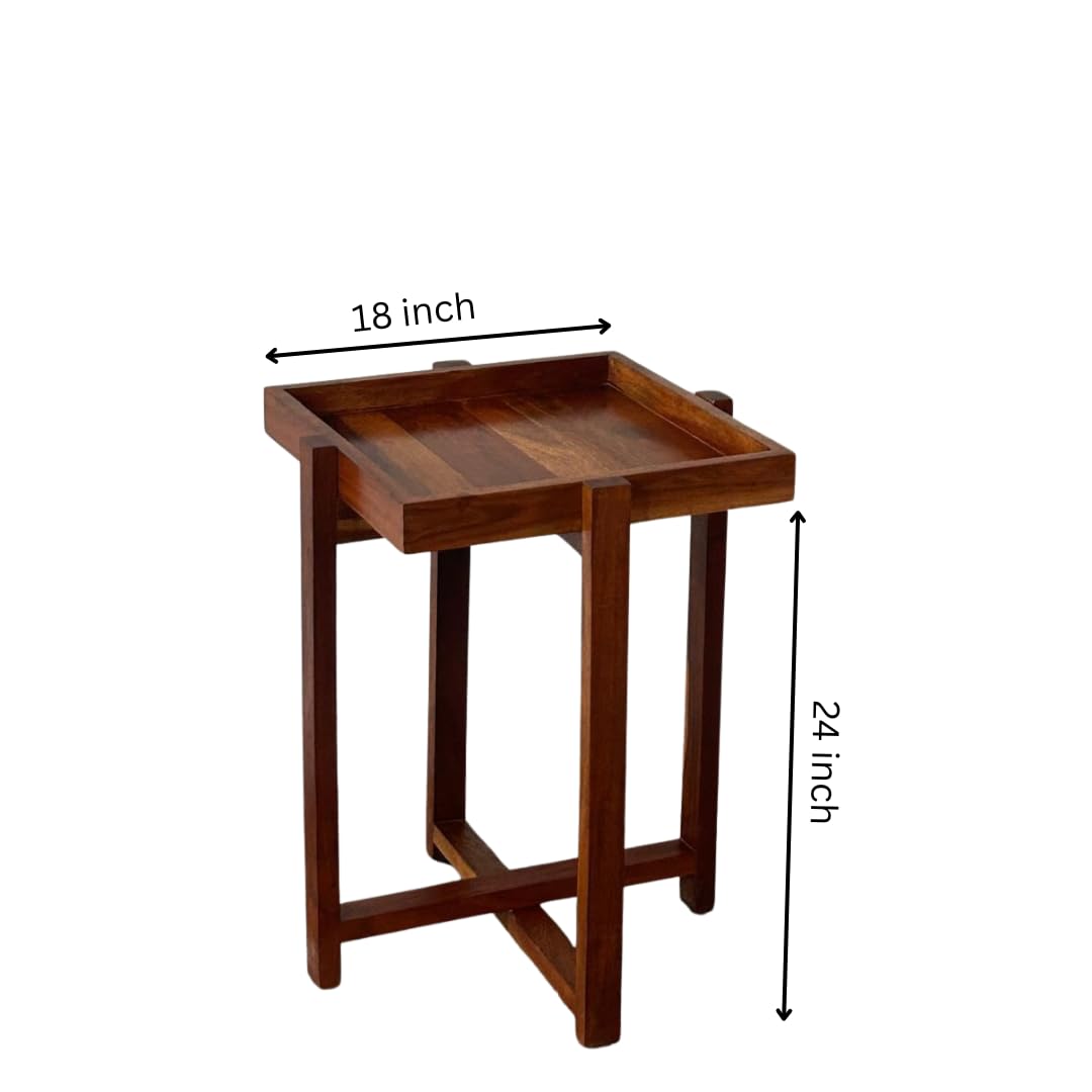 WOOD CURLS Enigma square acacia wood center table with 18-inch top and 24-inch height, featuring natural wood grain.