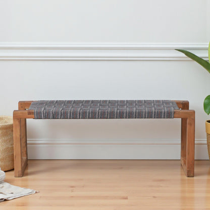 acacia wood 2 seater bench with cotton webbing

handcrafted wooden bench seating natural finish