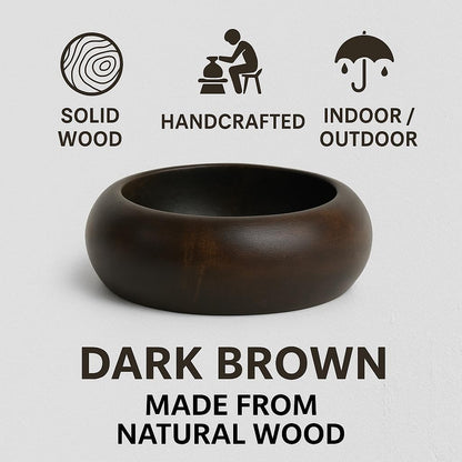 WOOD CURLS handcrafted dark brown solid wood bowl ashtray with a smooth, deep design for indoor and outdoor use.