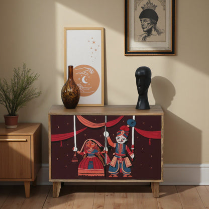 Hand painted mango wood puppet art cabinet

Multicolor traditional wooden cabinet for living room

Solid mango wood ethnic storage cabinet