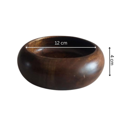 WOOD CURLS handcrafted dark brown wooden bowl ashtray with a smooth polished finish and 12 cm diameter.