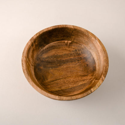 WOOD CURLS 10-inch mango wood serving bowl with natural grain, perfect for salads, fruits, or table decor.