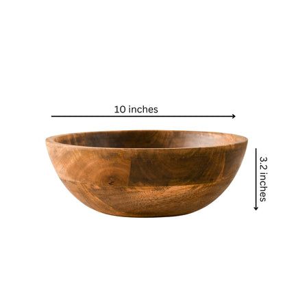 WOOD CURLS 10-inch mango wood serving bowl with natural grain, perfect for salads, fruits, and rustic table decor.